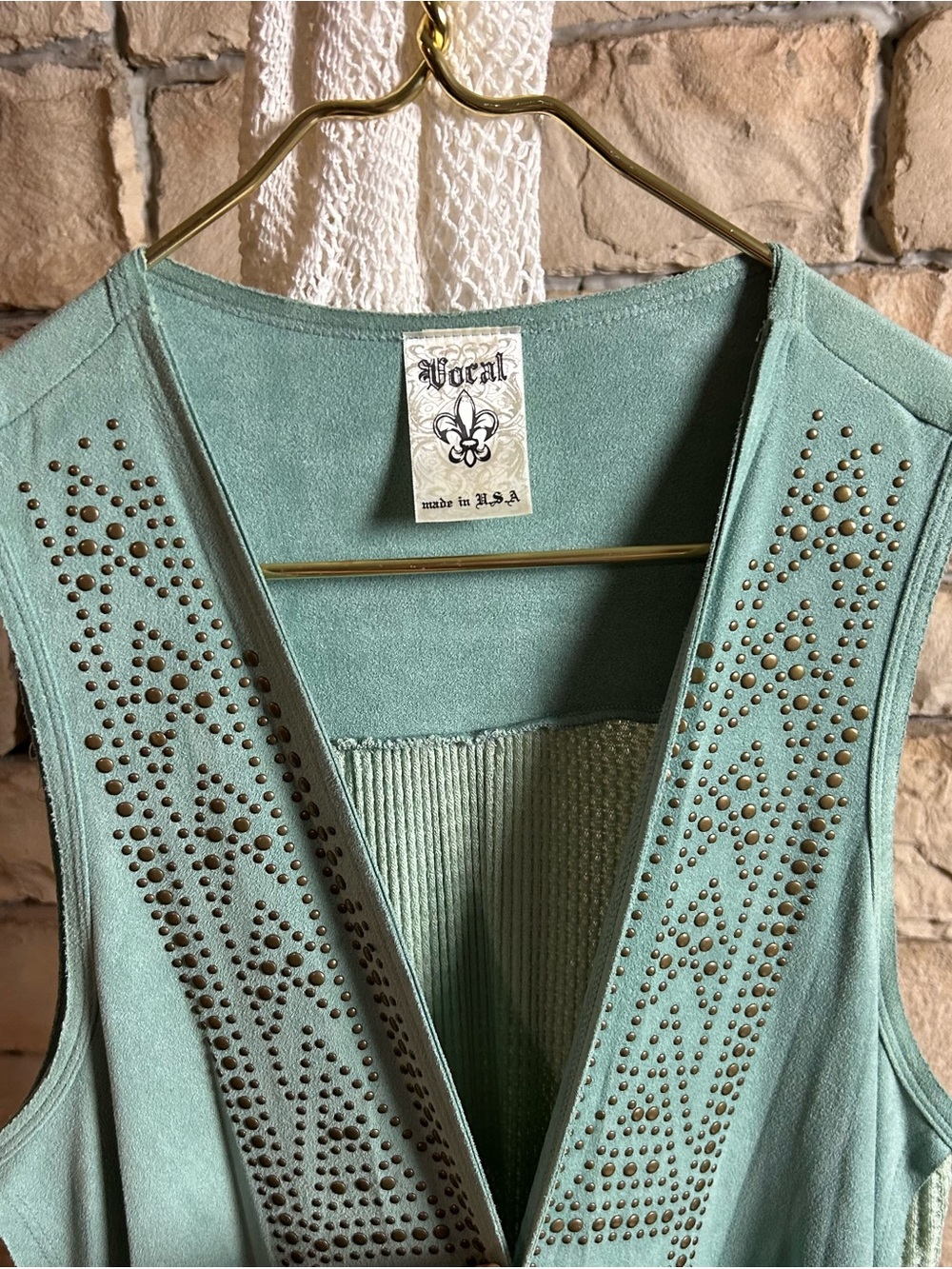 Vocal - Mint Green Sleeveless Long Vest with Stud Accents